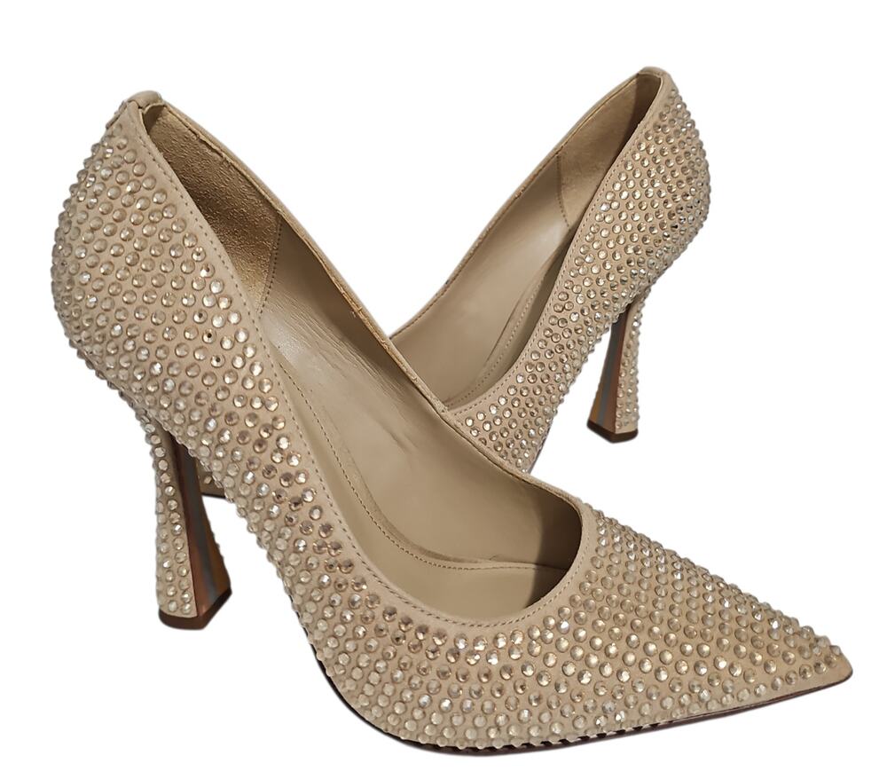 Sam Edelman Antonia Heel Pumps Rhinestone Crystal Womens 8 Pointed Toe Beige